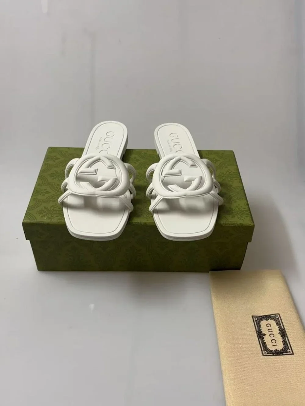 New Gucci Blondie Leather Slides - White / Size 38